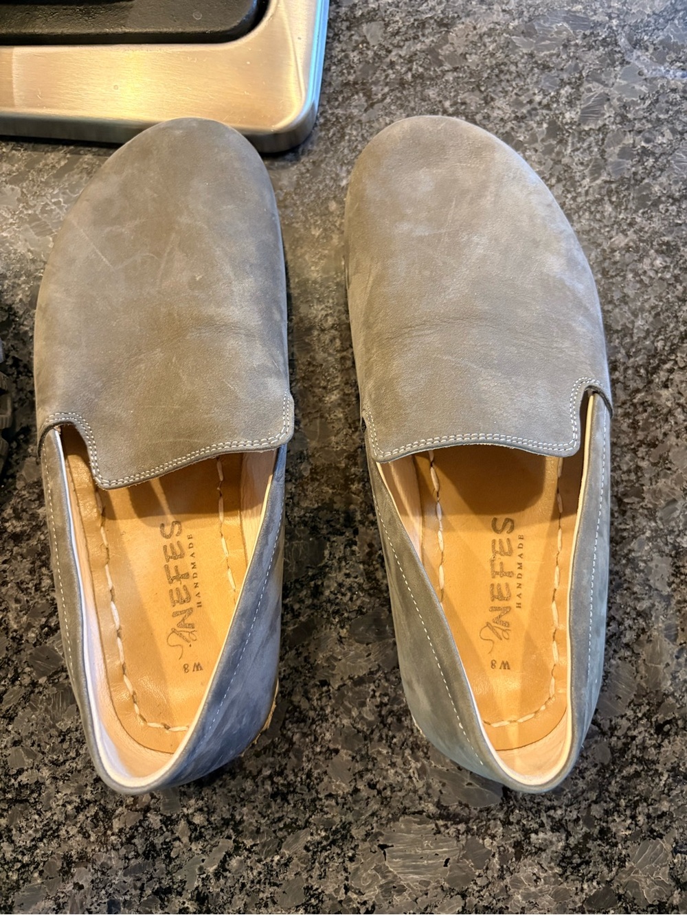 💥Nefes Handmade Barefoot Shoes Gray Nubuck Leather Slip On Loafers Sz 8🧡
